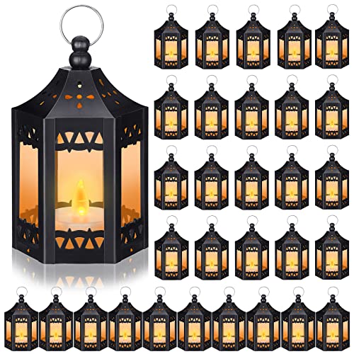 Hortsun 30 Pcs Mini Vintage Lantern Decorative 4.3 Inches Wedding Table Centerpiece LED Candles Lamp Battery Powered Hanging Tealight Lantern for Home Indoor Outdoor Party Decor(Black) : Home & Kitchen
