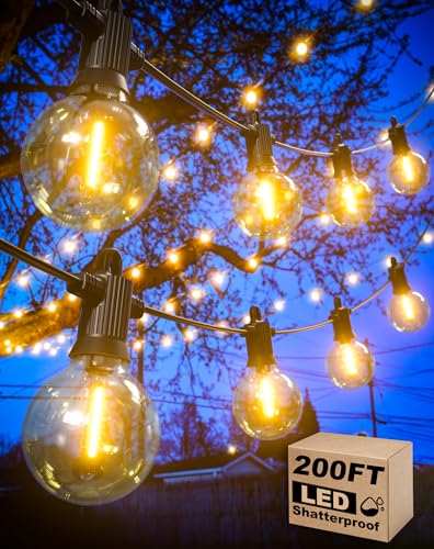 Zuske Outdoor String Lights, 200FT Patio Lights with 100 Shatterproof G40 Globe Bulbs(4 Spare), Waterproof Connectable Dimmable LED Hanging String Lights for Outside Backyard Porch Balcony (100FT x 2) - size: Electric-200FT
