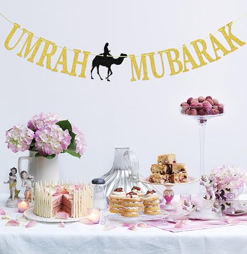 Umrah Mubarak Banner, Happy Eid Decorations Banner, Eid Festival Muslim Islam Party Decoration Supplies, 2023 Hajj Mubarak Umrah Mubarak Islamic Party Decoration Supplies…