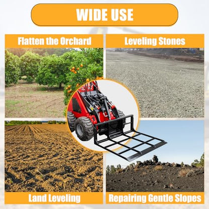 MMS Land Leveler Attachments for Mini Skid Steer Loader, 40" Grader Road Leveler, Loader Accessories Grader for Leveling Land, Gravel and Lawns