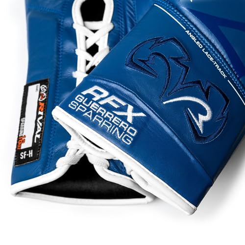 RIVAL Boxing RFX-Guerrero SF-H Lace-Up Sparring Gloves, Quilted Horsehair Padding, Laminated with a Low-Density Foam - color: Blue, size: 18 oz.