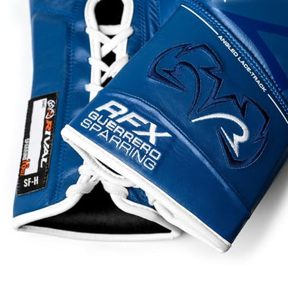 RIVAL Boxing RFX-Guerrero SF-H Lace-Up Sparring Gloves, Quilted Horsehair Padding, Laminated with a Low-Density Foam - color: Blue, size: 18 oz.