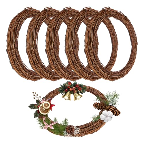 6 Pcs 10 Inch Natural Grapevine Wreath - size: 6 Pcs 10 Inch Brown