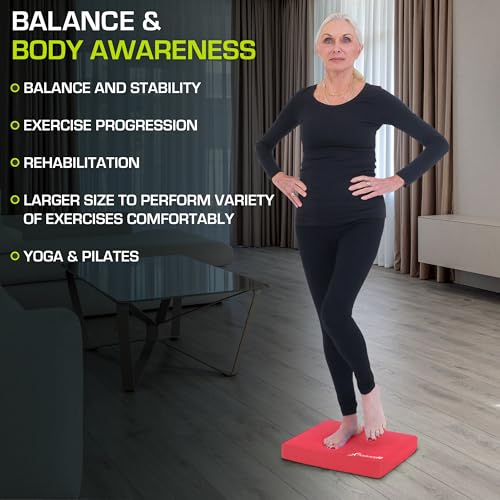 ProsourceFit Exercise Balance Pad, Non-Slip Cushioned Foam Mat & Knee Pad for Fitness and Stability Training, Yoga, Physical Therapy - color: Red, size: XL - (18.75" x 15")