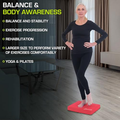 ProsourceFit Exercise Balance Pad, Non-Slip Cushioned Foam Mat & Knee Pad for Fitness and Stability Training, Yoga, Physical Therapy - color: Red, size: XL - (18.75" x 15")