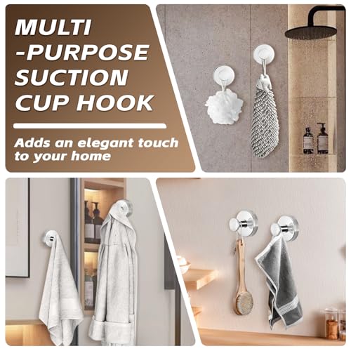 Suction Cup Hooks for Shower,Stainless Steel Towel Hooks No Drill | Vacuum-Lock Mount, Removable and Reusable for Glass, Tile, Metal and Smooth Non-Porous Surfaces(2Pack, Chrome Polished) - color: Polished Chrome