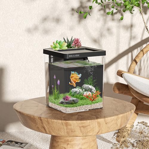 ERAARK 1.5 Gallon Betta Fish Tank Aquarium kit with Filter LED Light, Water Pump, Fish Tank Starter Kits, Fish Bowl