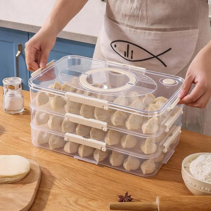 Plastic Cookie Storage Containers Airtight,3-Layer Food Storage Containers with Lid&Handle,Stackable Thicken Cookie Carrier for Transport Dumpling Storage Box,White