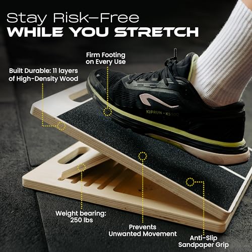 Wooden Calf Stretcher - Portable Slant Board for Calf Stretching - Bears 300 lbs - Adjustable Incline Board Physical Therapy Equipment - Reduce Injury Risk, Improve Foot, Leg & Ankle Mobility