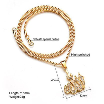 Allah Pendant With 22 inch Link Chain Necklace Mulsim Jewelry (gold plated) - color: gold plated