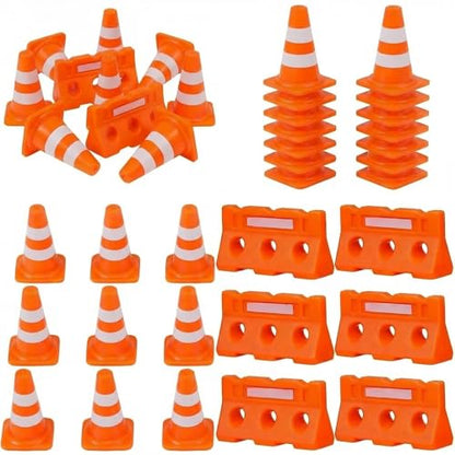 60Pcs Mini Traffic Cones Set with Fences for Road Building,and Educational Play | Perfect Mini Construction Cones Toys and Essential Construction Party Supplies
