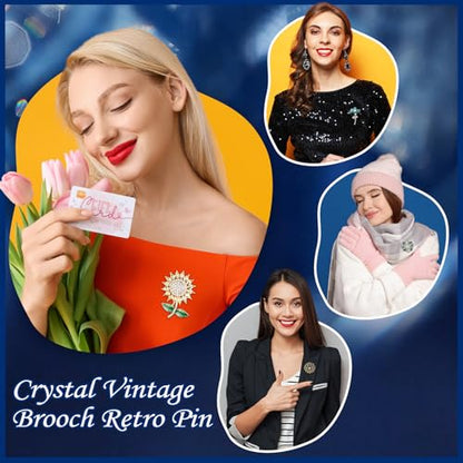 Junkin 12 Pcs Women Brooches Bulk Set Rhinestone Pin Crystal Vintage Brooch Retro Pin Women Girls Gifts for Christmas - style: Flower