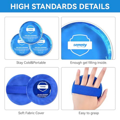 samply Small Gel Ice Packs for Boo Boos, Cold Packs for Injuries Reusable Pain Relief, Headaches and Toothaches,Eyes, Face, 4 Pack Mini Round Ice Packs with 2 Covers for Cold Compress, Dark Blue - color: Dark Blue