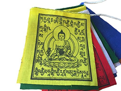 Mini Medicine Buddha Prayer Flags – Set of 10 (Approx. 3″ × 3.5″ Each) Hand-Printed in Nepal | Designed for Healing & Calm (Pack of 4) - size: 3"X3.5" (Pack of 4)