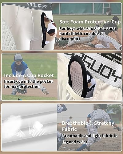 Youper Youth Elite Padded Baseball Sliding Shorts w/Soft Athletic Cup - color: White/Grey, size: X-Large