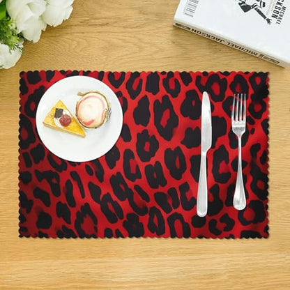 Placemats Set of 4 Heat Resistant Red Leopard Pattern Place mat for Dining Table Non-Slip Table Mats Desktop Protection Pad Washable Place Mats for Kitchen Dining Outdoor - color: Red Leopard Pattern