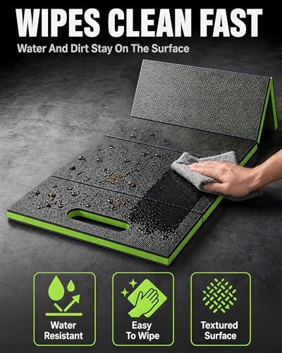 Folding Kneeling Pad, 1 Inch Thick Compact Mechanic Mat, Green | 47.24 x 15.74 Inch 6-Panel Firm Foam Pad with Tool Pockets, Carry Handle and Water-Resistant Textured Surface - color: Green