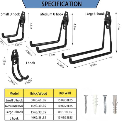 Wall Mount Heavy Duty Garage Hooks (4-Pack) – Wall Mounted Storage Hooks for Ladders, Bikes, Tools & More – Rust-Resistant Steel with Anti-Slip PVC Coating Small U Hooks - color: 4Pcs