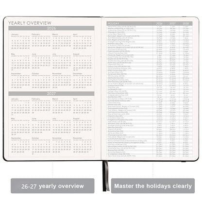 Planner 2026-2027 - Jul. 2026 - June. 2027, 2026-2027 Planner, 12-Months 26-27 Planners Weekly and Monthly, 5.75" x 8.25", Saffiano Leather with Thick Paper, Back Pocket with Notes Pages - color: Dark Black C