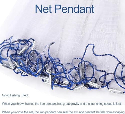 Lawaia Cast Net Cast Nets for Fishing Hand Throw Bait Nets 1/2 inch Mesh Freshwater Saltwater Fish Gear - Ideal for Shrimp, Fish & Fly Fishing with 3FT - 12FT Radius - size: 3FT/0.9m Radius