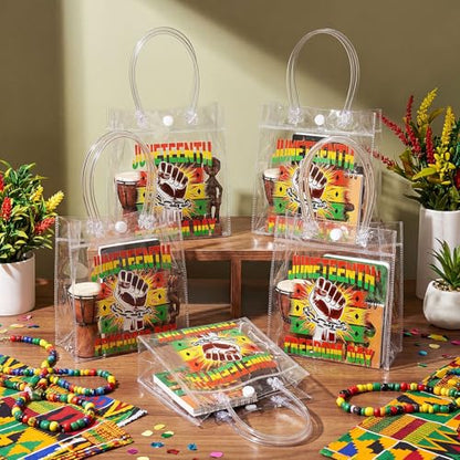 Aliceset 24 Pcs Juneteenth Clear Gift Bags with Handle for Freedom Day Party, African American June 19th Celebration Favor Goodie Bags, 6.31" x 5.91" x 3.15" - style: Juneteenth