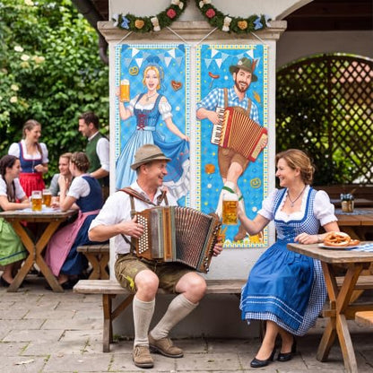 Panelee 4 Pcs Oktoberfest Party Decorations Oktoberfest Prosit Couple Porch Banners Bavarian Hanging Banner Backdrop for German Theme Beer Festival Indoor Outdoor Wall Hanging Decor - style: Oktoberfest