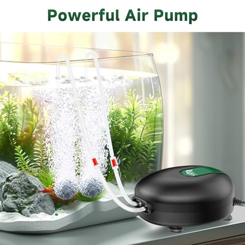 AQQA Aquarium Air Pump Whisper Oxygen Aerator Powerful Fish Tank Air Pump Dual Outlets Adjustable Airflow Bubblers with Air Stone Tubes Check Valves (8W for Up to 160Gal Tank) - size: 8W for Up to 160Gal Tank