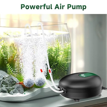 AQQA Aquarium Air Pump Whisper Oxygen Aerator Powerful Fish Tank Air Pump Dual Outlets Adjustable Airflow Bubblers with Air Stone Tubes Check Valves (8W for Up to 160Gal Tank) - size: 8W for Up to 160Gal Tank