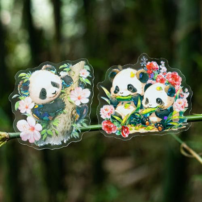 Yoksas 40Pcs Holographic Shiny Kawaii Panda Stickers - Waterproof Transparent Glitter Cute Panda Stickers for Scrapbooking,Water Bottles,Journals - color: Shiny Panda