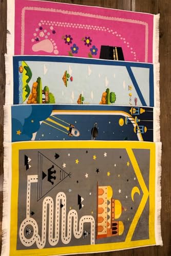 Educational Kids Prayer Mat, Rectangular, Multicolor, 30 x 47 inches, Cotton, Tufted, Low Pile, Handmade, Cotton Back