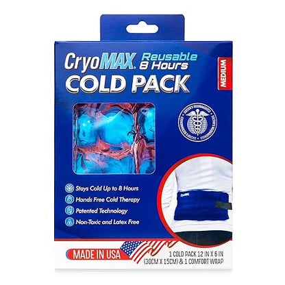 Cryo-Max Cold Pack, 8 Hour Reusable Cold Therapy Ice Pack for Elbows, Knees, Neck + More, Medium, 6" x 12" (1 Count) - size: Medium (Pack of 1), style: Medium