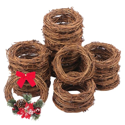 25 Pcs 4.72 Inch Natural Grapevine Wreath Set, Natural Rattan Wreath,Hand-Woven 4.72 Inch Vine Branch Wreaths, Perfect for DIY Crafts, Christmas Decorations, and Wedding Supplies - size: 25 Pcs 4.72 Inch