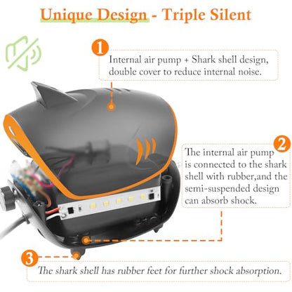 HITOP 4W 110GPH Powerful Aquarium Air Pump, Quiet 2-outlets Aquarium Aerator, Adjustable Fish Tank Air Pump with Accessories, for 20-200 Gallon Tank, with ON/Off Button and LED-Decor - style: 4W with LED-Decor