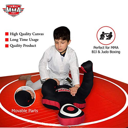 Kids Grappling Standing Dummy - Unfilled – Wrestling, Jiu-Jitsu, MMA Training Dummy with Moveable Arms and Legs – Durable Polyester Fabric - color: Black-Stand, size: 4 ft-49 Inch