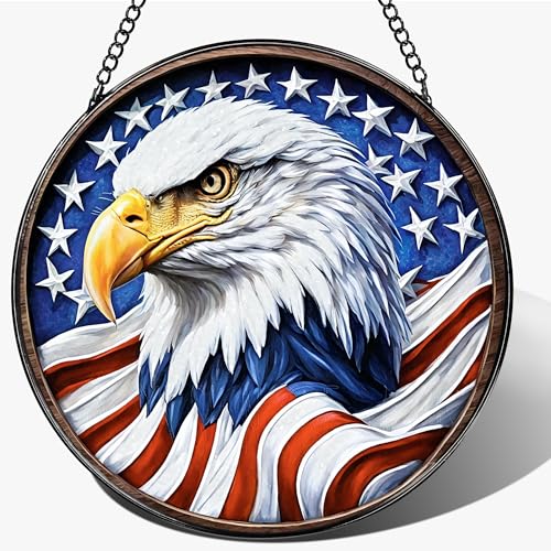 Stained Glass Window Hanging, Stained Glass Suncatcher, 8" American Eagle Sun Catchers Indoor Window Ornament, Gifts for Patriotic, Independence Day Decorations | Gifts for Women, Men, Dad, Father - color: Eagle