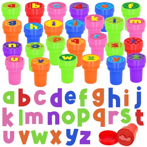 Cinrobiye 24 Pcs Alphabet Stampers Party Favor Set, Cute Letter Stamps for Kids Birthday Party, Classroom Rewards, ABC Learning Toys, Goody Bag Fillers, Educational School Supplies - color: Alphabet