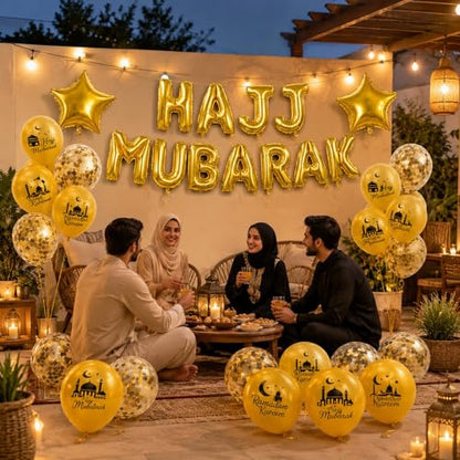 이드 무바라크 파티 장식용 HAJJ MUBARAK 풍선 28개 | HAJJ MUBARAK 장식 풍선, 이드 무바라크 파티 용품 장식