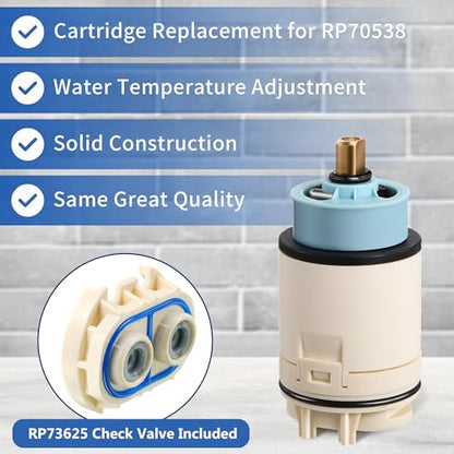 Dreyoo 1 Pack Pressure Balance Cartridge Compatible with RP70538/RP73625 | Single Function Shower Cartridge Compatible with Peerless/Delta Single Handle Tub/Showers Faucet (Check Valve Included)