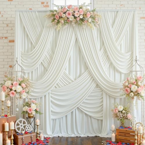 12 Panels 5x12ft Ivory Backdrop Curtains for Parties, Wrinkle Free Polyester Ivory Photo Backdrop Drapes 12 ft Long Back Drop Cloth for Wedding Birthday Photography Background Party - color: Ivory, size: 5ft(W)x12ft(H)_12 Panels