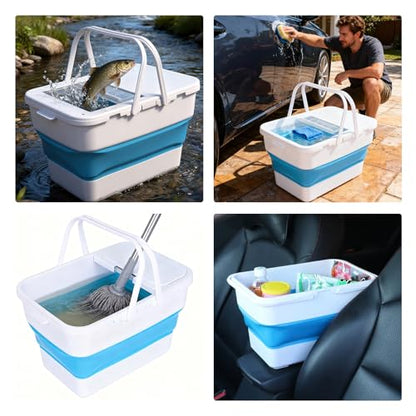 Collapsible Bucket,13 L Foldable Fish Bucket with Lockable Lid,Multifunctional Container for Live Fishing Lure,Collapsible Washing up Bowlfor Home & Car (Blue) - color: Blue