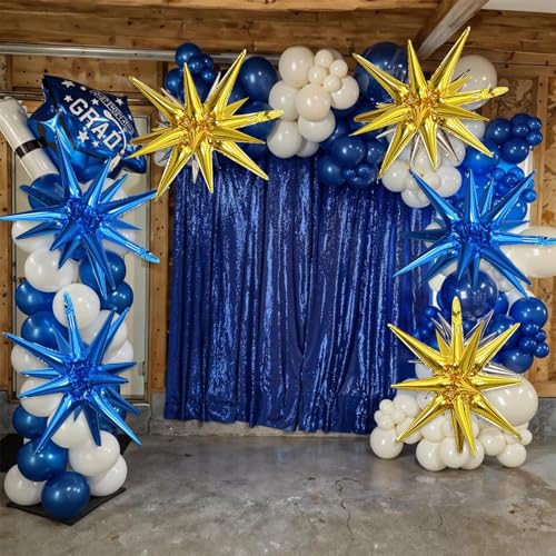 Blue Gold Star Balloons, 6PCS 22 Inch Foil Explosion Star Balloons - color: Dark Blue Gold