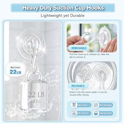 VIS'V Suction Cup Hooks with Wipes, Removable Reusable, Clear, Large, 5 Pcs | Clear Invisible Design, Locking Suction Technology, Dual Vacuum Suction, Heavy Duty, Fits for Smooth Flat Surfaces