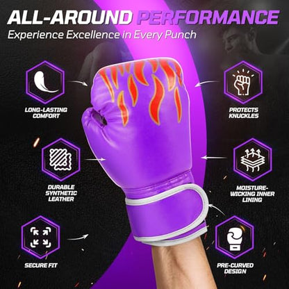 Flexzion Boxing Gloves for Kids 4oz – Training Punching Bag Mitts, Kid Boxing Gloves with Faux Leather & Wrap-Around Wrist Protection for Boys & Girls Ages 3-8 Years - color: Purple Blaze