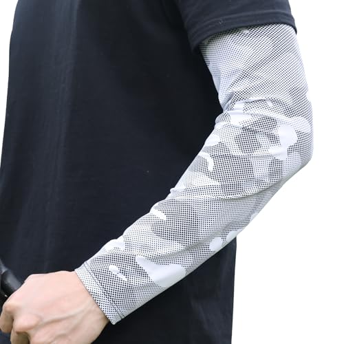 Arm Sleeves for Men, Loose Fit Non-Sticky, Cooling UV Sun Protection Arm Sleeves for Baseball Basketball Golf Hiking - color: Camouflage White, size: Medium