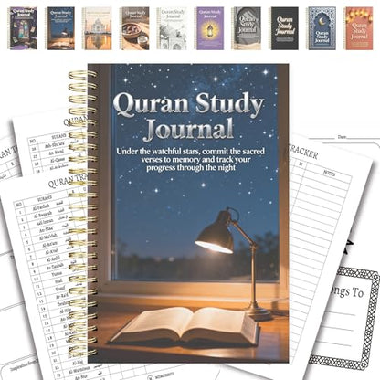 Premium Quran Study Journal - A5 Spiral Bound Islamic Reflection Notebook with 120 Pages 100gsm Thick Paper - Arabic & Translation Tracker for Daily Quranic Study, Memorization & Ramadan Gifts (Starry Night) - color: Starry Night