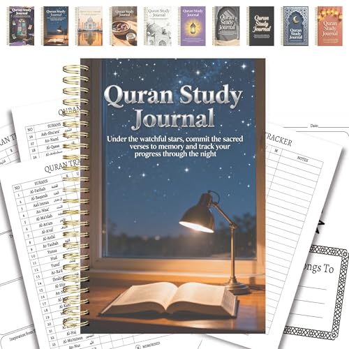 Premium Quran Study Journal - A5 Spiral Bound Islamic Reflection Notebook with 120 Pages 100gsm Thick Paper - Arabic & Translation Tracker for Daily Quranic Study, Memorization & Ramadan Gifts (Starry Night) - color: Starry Night