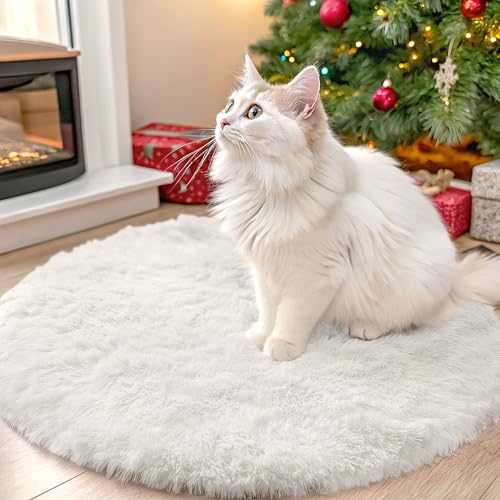 OLANLY Ivory Round Rugs for Bedroom - Machine Washable, 2 ft Circle Area Rugs for Living Room, Soft and Fluffy Shaggy Carpet for Teen Girls and Boys, Nursery Rooms, Dorms, Home Decor Aesthetic - color: Ivory, size: 2 Ft Round