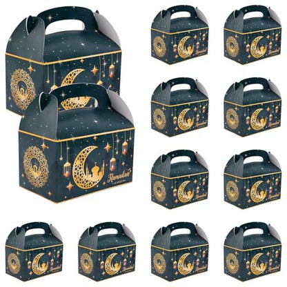 Gosknor 12pcs Ramadan Gift Box, Ramadan Mubarak Gift Box Foldable Paper Goodie Boxes for Presents Party Favor Boxes Eid Al Fitr Gift Boxes for Candy Goodies Gifts Muslim Party Supplies