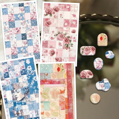 OLYCRAFT 24Pcs Collage Fabric Clay Transfer Paper 4 Styles Transfer Paper for Polymer Collage Rose Polymer Clay Transfer Sheets Collage Theme Small Transfer Paper for Clay Earrings Jewelry Making - style: Collage