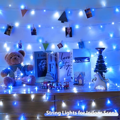 2 Pack 200 LED Battery Operated String Lights, Twinkle Lights Blue & White - color: Blue and White, size: 2PK(100LED)